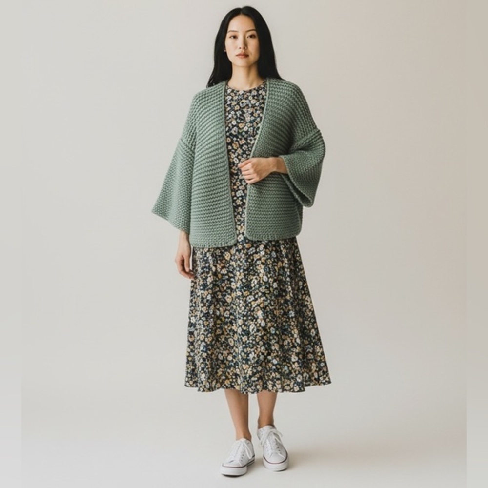 Knitted & Knotted Anthropologie Chunky Knit Sage Green Cardigan